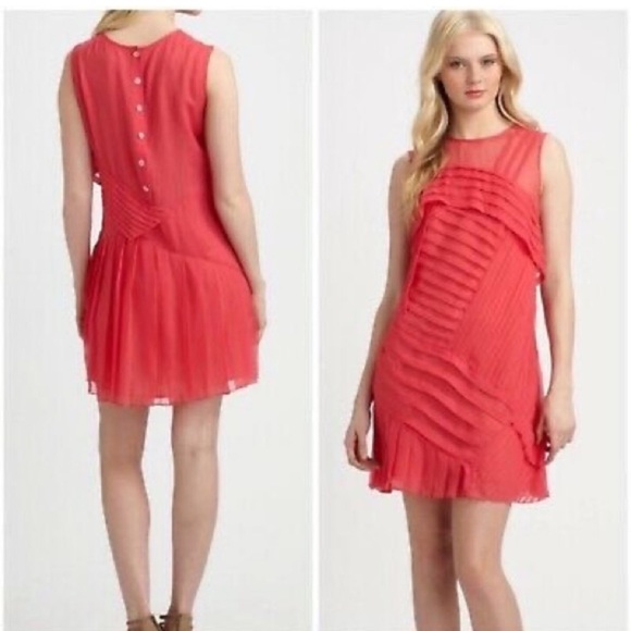 Nanette Lepore All Tuckered Out Silk Aline Dress Size 6 Pink Pleated Sleeveless - Picture 16 of 16